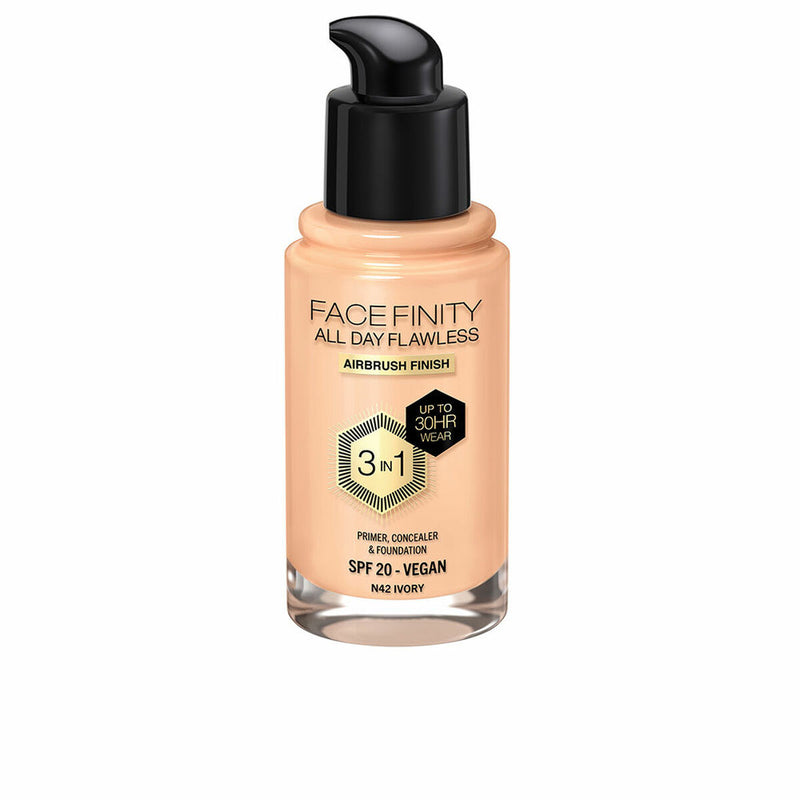 Base de Maquillage Crémeuse Max Factor Face Finity All Day Flawless 3-en-1 Spf 20 Nº N42 Ivory 30 ml Beauté, Maquillage Max Factor   