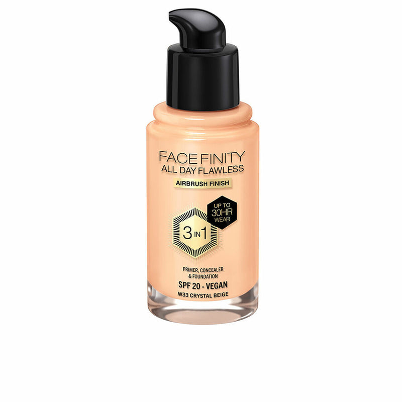 Base de Maquillage Crémeuse Max Factor Face Finity All Day Flawless 3-en-1 Spf 20 Nº W33 Crystal beige 30 ml Beauté, Maquillage Max Factor   