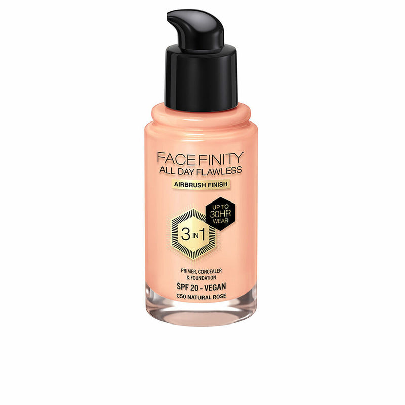 Base de Maquillage Crémeuse Max Factor Face Finity All Day Flawless 3-en-1 Spf 20 Nº C50 Natural rose 30 ml Beauté, Maquillage Max Factor   