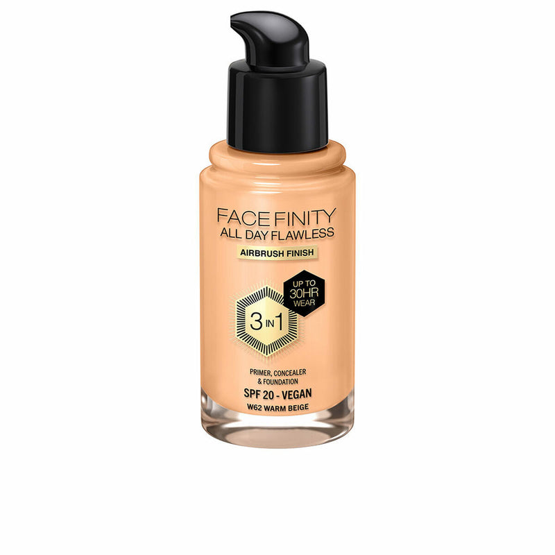 Base de Maquillage Crémeuse Max Factor Face Finity All Day Flawless 3-en-1 Spf 20 Nº W62 Warm beige 30 ml Beauté, Maquillage Max Factor   