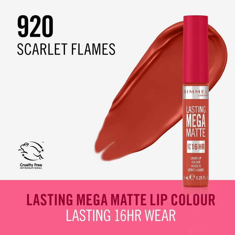 Rouge à lèvres liquide Rimmel London Lasting Mega Matte Nº 920 Scarlet Flames 7,4 ml Beauté, Maquillage Rimmel London   