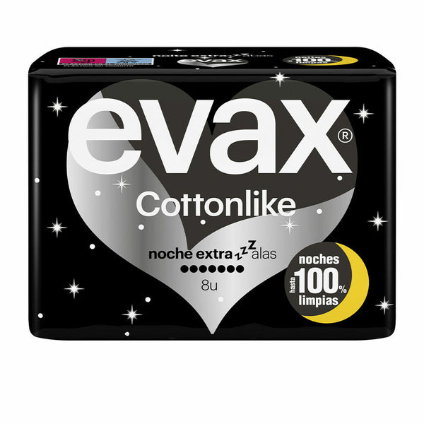 Compresses avec Ailes pour la Nuit Evax Cottonlike 8 Unités Santé et toilette intime, Hygiène intime Evax   