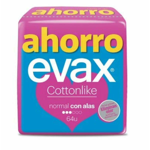 Compresses Normales avec Ailes Evax Cottonlike 64 Unités Santé et toilette intime, Hygiène intime Evax   