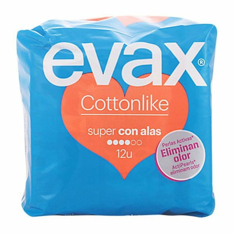 Compresses Super avec Ailes Cotton Like Evax (12 uds) Santé et toilette intime, Hygiène intime Evax   