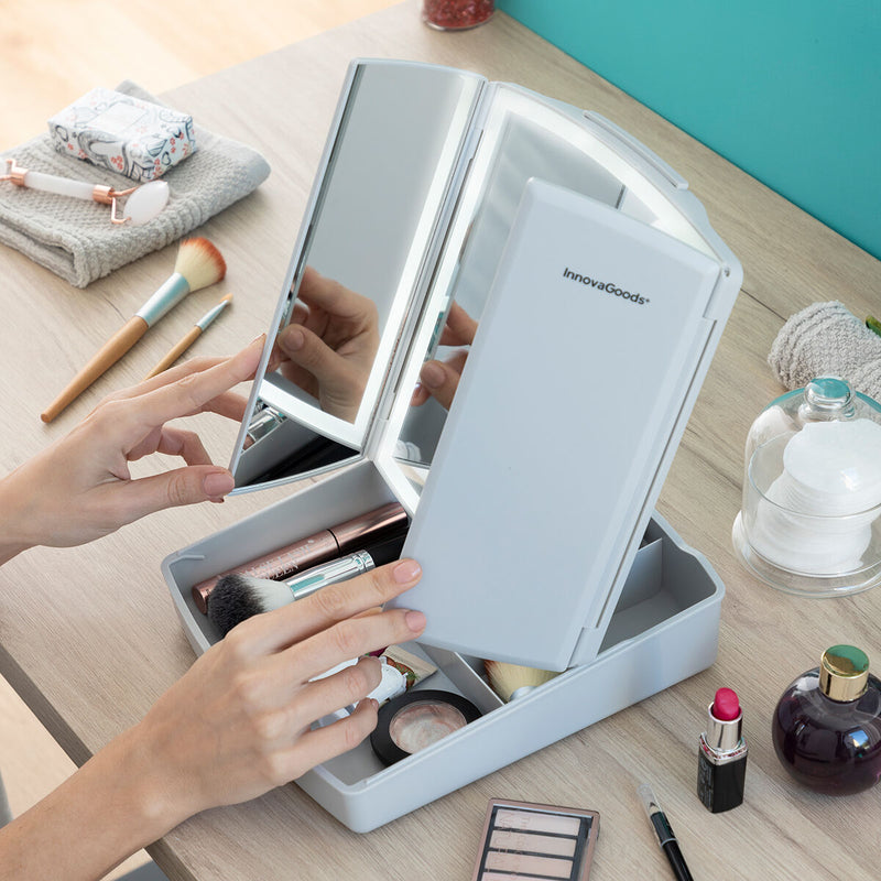 Miroir LED Pliable avec Organisateur de Maquillage 3-en-1 Panomir InnovaGoods Beauté, Ustensiles et accessoires InnovaGoods   