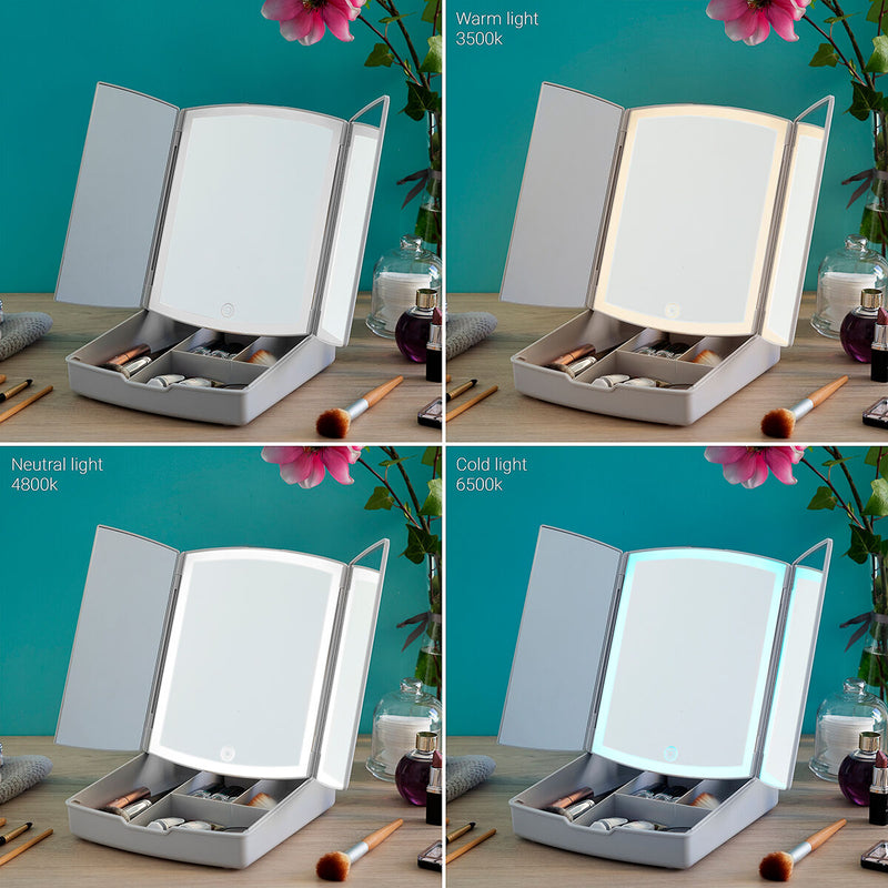 Miroir LED Pliable avec Organisateur de Maquillage 3-en-1 Panomir InnovaGoods Beauté, Ustensiles et accessoires InnovaGoods   