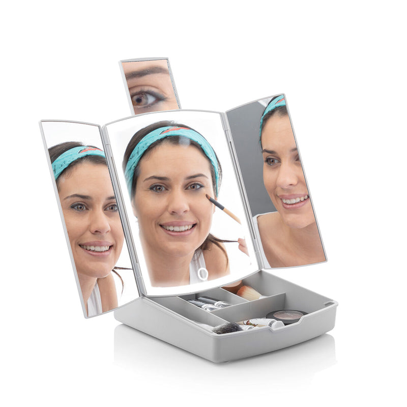 Miroir LED Pliable avec Organisateur de Maquillage 3-en-1 Panomir InnovaGoods Beauté, Ustensiles et accessoires InnovaGoods   